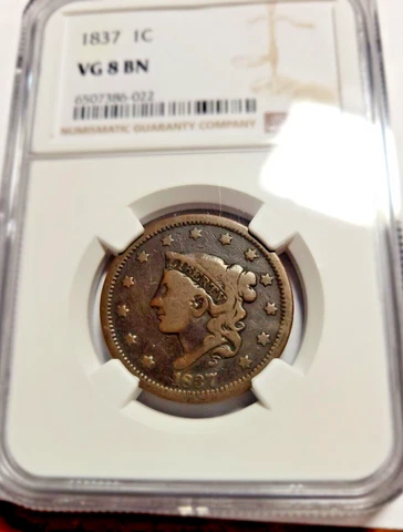 1837 CORONET LG 1c NGC VG8 BN A BEAUTY FOR THE GRADE Cover