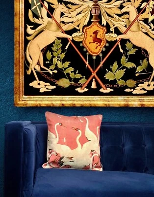 Crane Design Pillow Whimsical Style Chinoiserie Colorful Decor - Image 1 of 4