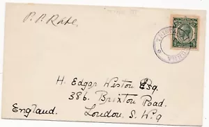 c.1922 TRISTAN DA CUNHA TIPO III CACHET SU GB 1/2d RITAGLIO A EDGAR WESTON LONDRA - Foto 1 di 2