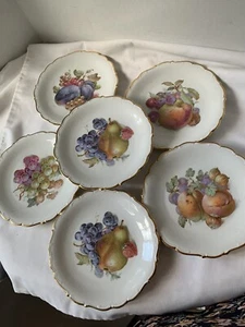 6 Vintage Schumann Obstmuster Lunchteller. Vergoldete Kanten aus Bayern, Deutschland - Bild 1 von 11