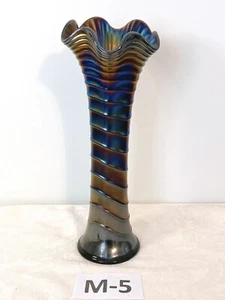 Electric Purple Imperial Carnival Glass Ripple Vase 12 1/2" Tall Gorgeous - Picture 1 of 13