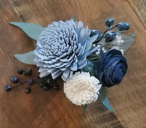 Corsetto blu navy polveroso Sola legno ballo matrimonio madre sposa fiore artificiale - Foto 1 di 2