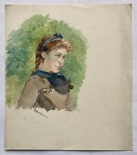 Aquarell Impressionist um 1900 Porträt Mädchen mit Zopf Anonym Nr2