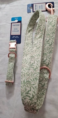 Top Paw Green Leaves Dog Collar (S) and Matching Leash (4ft) - Image 1 of 4