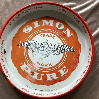 VINTAGE 1950's SIMON PURE ALE BEER TRAY. 13 INCH METAL TRAY. BUFFALO NEW YORK - Image 1 of 4