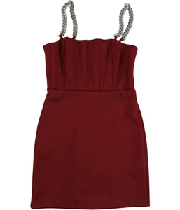 GUESS Womens Construction Chains Bustier Dress, Red, 6 - Picture 1 of 2