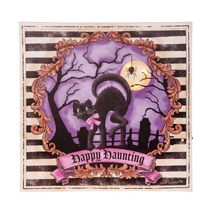 Happy Haunting schwarze Katze mit Spinne beleuchtet LED Halloween Wandbild Deko - Bild 1 von 3