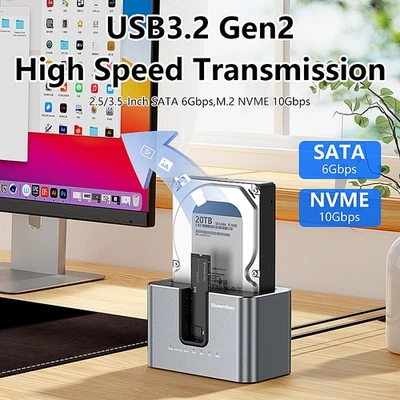 2.5/3.5'' Hard Drive Dock SATA & NVMe Hard Drive Enclosure M.2 SSD Duplicator - Image 1 of 4