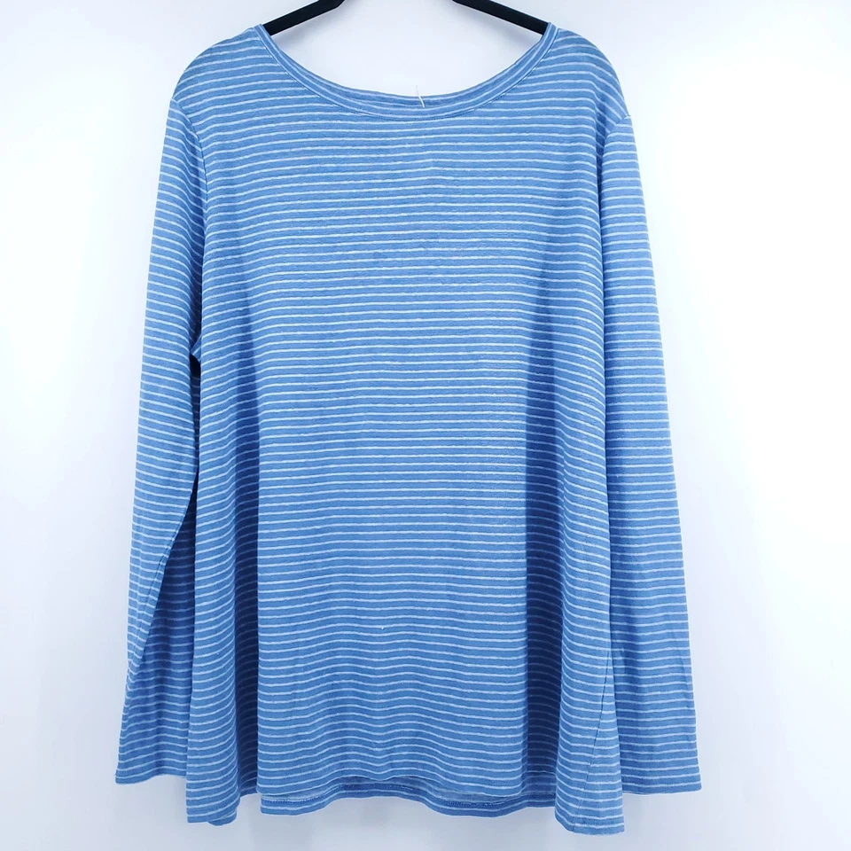 Nordstrom Signature Coastal Quiet Luxury Blue Stripe Linen Beachy Vacay Top XL - Image 1 of 4