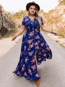 Plus Size V-Neck Maxi Dress - Picture 1 of 5
