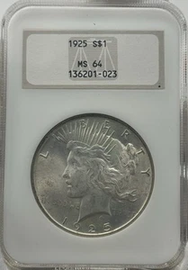 1925 Silver Peace Dollar MS64 NGC Old “Fatty Holder” ⭐️ - Picture 1 of 3