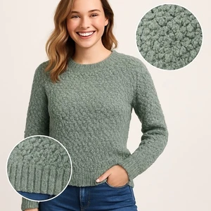Textured Knit Crewneck Sweater Sage Green Soft Cozy Minimalist XS - Picture 1 of 7