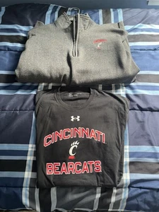 UC Cincinnati Bearcats Quarter Zip Sweatshirt & UA Short Sleeve Shirt Large - Picture 1 of 9