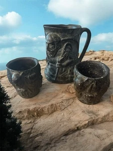 Vintage Greek Charon Ferryman of Hades Art Pottery Mug W/ Two Cups - Picture 1 of 7