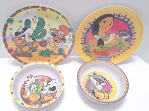Vtg Disney Pocahontas & Mickey Mouse Melamine Children's Plate & Bowl Sets - Picture 1 of 4