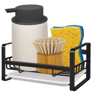 Kitchen Sink Caddy Sponge Holder Sink Organizer Sink Tray Drainer Rack Soap Dish - Picture 1 of 7