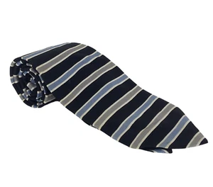 Saville Row Silk Horizontal Stripe Black Blue Grey Men’s Tie Beau Brummel Office - Picture 1 of 6