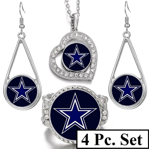 4PcSet Dallas Cowboys Super Fan Womens Necklace, Ring, and Earrings Gift Set Cover