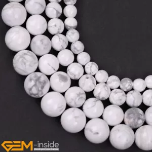 White Howlite Natural Stone Round Loose Beads Jewelry MakingBig Hole 6/8/10/12mm - Foto 1 di 34