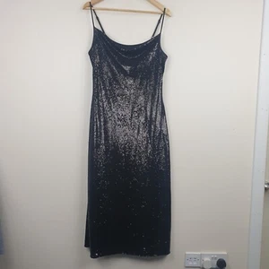 All Saints Dress Women's UK 10 Black Hadley Sequin Slip Cowl Neck 90s Y2K Party - Picture 1 of 20