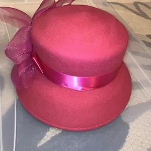 Pink Wool Wide-Brimmed Hat with Satin Ribbon & Pink Florette See Desc For Size - Picture 1 of 10