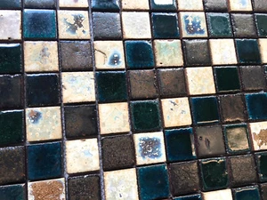 Antique Vaglio Hand Glazed Mix Bourges Green 1 3/8" x1 3/8" Ceramic Mosaic Tile - Picture 1 of 12