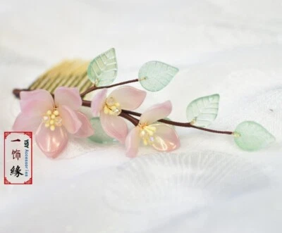 Refrescante peine dorado hecho a mano chino con flor Sakura rosa cristal de verano Foto 1 de 4