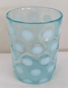 1900's WHELLING? HOBBS? FENTON? Opalescent COIN, Hobnob Turquoise Glass Tumbler - Picture 1 of 4
