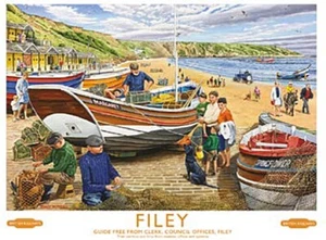 Anuncio ferroviario de escena de playa de Filey, Yorkshire. imán nevera - Imagen 1 de 1