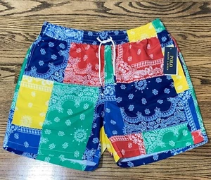 NWT* Polo Ralph Lauren PATCHWORK BANDANA Traveller Swim Trunks Bathing Suit M - Picture 1 of 6