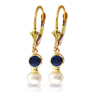 5,2 Karat 14K massiv Gold Leverback Ohrringe Perle Saphir - Bild 1 von 3