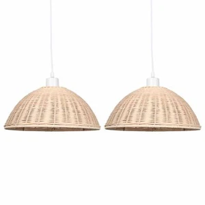 Set of 2 Natural Wicker Ceiling Light Shades Pendant Lampshades Easy Fit Rattan - Picture 1 of 6