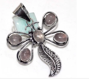 Rose Quartz 925 Silver Plated Gemstone Pendant Handmade + Gemstone Earrings - Picture 1 of 9