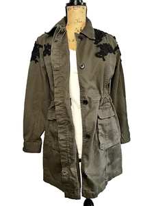 Halogen Jacket Military Olive Green Cargo Utility Fit Full Button Up Black Lace - Picture 1 of 15