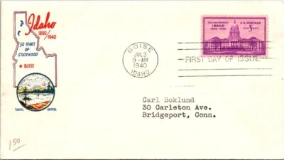 FDC 1940 SC #896-A355 Torkel Gundel Cachet - Boise Idaho - Single - F60236 - Image 1 of 2