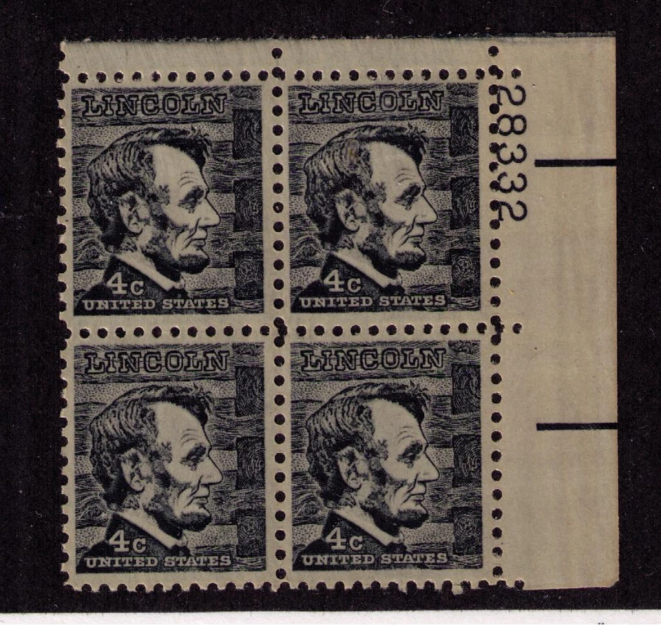 US USA Sc# 1282a MNH FVF PLATE # BLOCK Abraham Lincoln 16th President Tagged - Image 1 of 1
