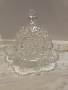American Brilliant Crystal Hobstar Cut Glass Butter Dish - Picture 1 of 8