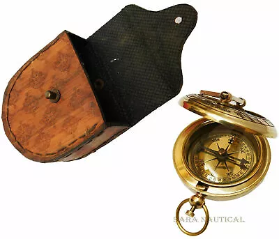Nautical Brass Sundial Compass Rose London Compass With Leather Case Lot of 20 - Image 1 of 4