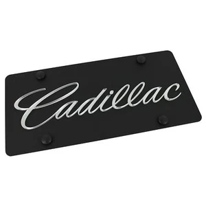Placa de matrícula con nombre Cadillac Silver Script (negro) - Imagen 1 de 4
