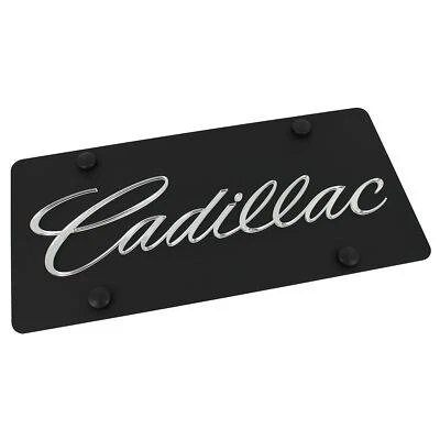 Cadillac Silver Script Name License Plate (Black) - Image 1 of 4