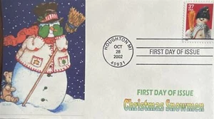 Romp Cachets 3677 Christmas Snowman Playing Hiding Eyes Bear Houghton Michigan  - Picture 1 of 1