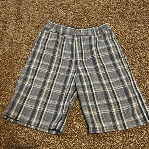 Boy’s Size 7 Blue Plaid Snap Shorts - Picture 1 of 2