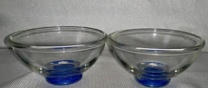 Parka Clear Glass Dessert Rice Bowls Blue Wax Bottom Set Of 2 RARE - Picture 1 of 7