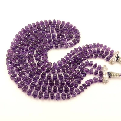 Natural amethyst carving Necklace, 3 line purple amethyst Beads Rondelle 3 to 5 - Image 1 of 4