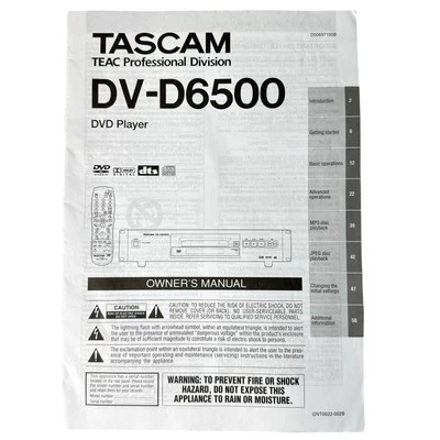 TASCAM DV-D6500 DVD Player Owner's Manual Schematics Factory Original TEAC - Image 1 of 4