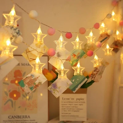9.85Ft Photo Clip String Lights 20 LED Clear Star Clips Lights Hanging Pictures - Image 1 of 4
