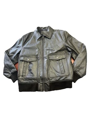 Merona Dark Brown Leather Jacket Coat Mens Medium Moto/Bomber  - Image 1 of 4