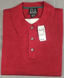 Jos A Bank 100% Silk Polo Shirt Mens M Burgundy Wine Long Sleeve Classic Fit - Picture 1 of 5