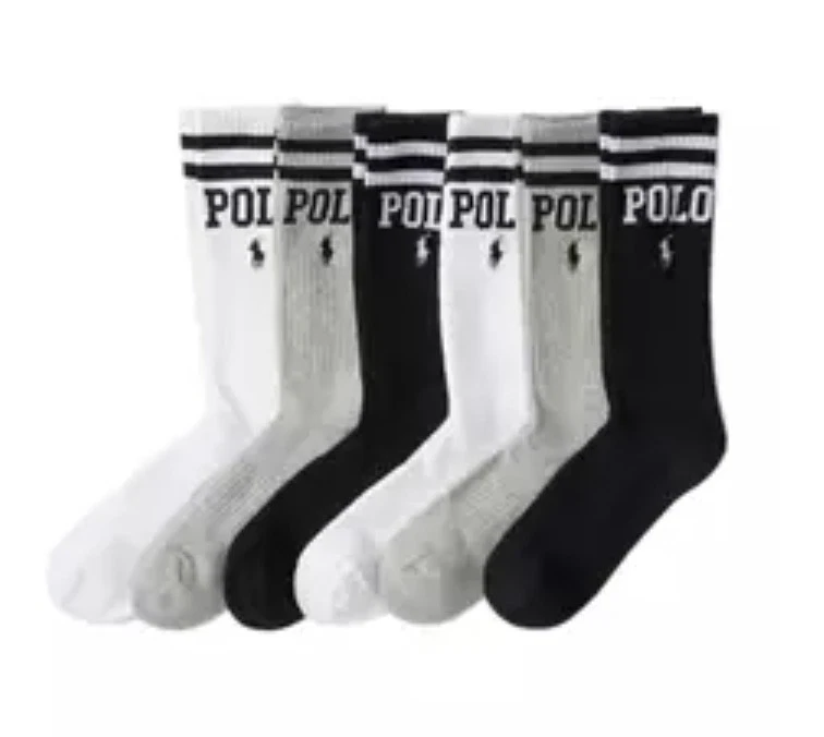 Paquete de 6 calcetines Polo Ralph Lauren doble barra blancos - negros - grises talla 10-13 Foto 1 de 4