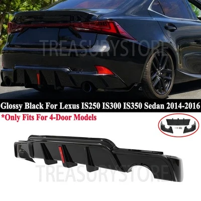 适用于雷克萨斯 IS250 IS350 Sedan 2014 - 2016 光泽黑色后保险杠唇扩散器带 LED — 第 1/4 张图片